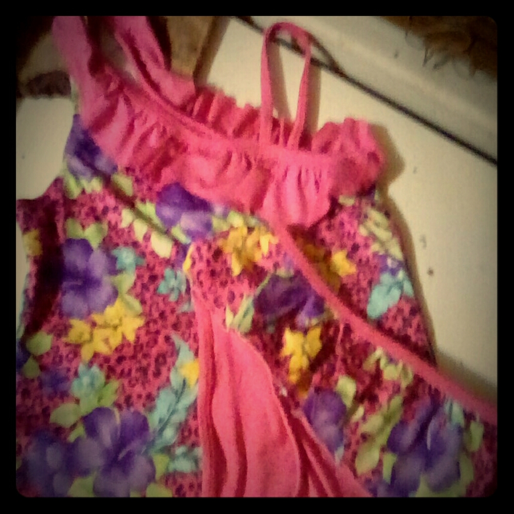 A pink tropical bathing suit